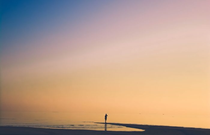 person standing on beach shore during golden time